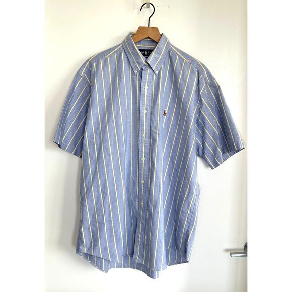 Vintage Ralph Lauren Blake Blue Striped Short Sleeve Button Down Shirt Mens L - Picture 2 of 8
